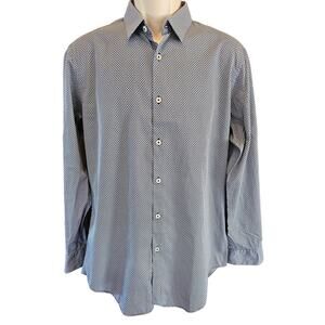 T. M. Lewin Dress Shirt Mens 16 - 33 Blue Gingham Check Non Iron Slim Fit Button